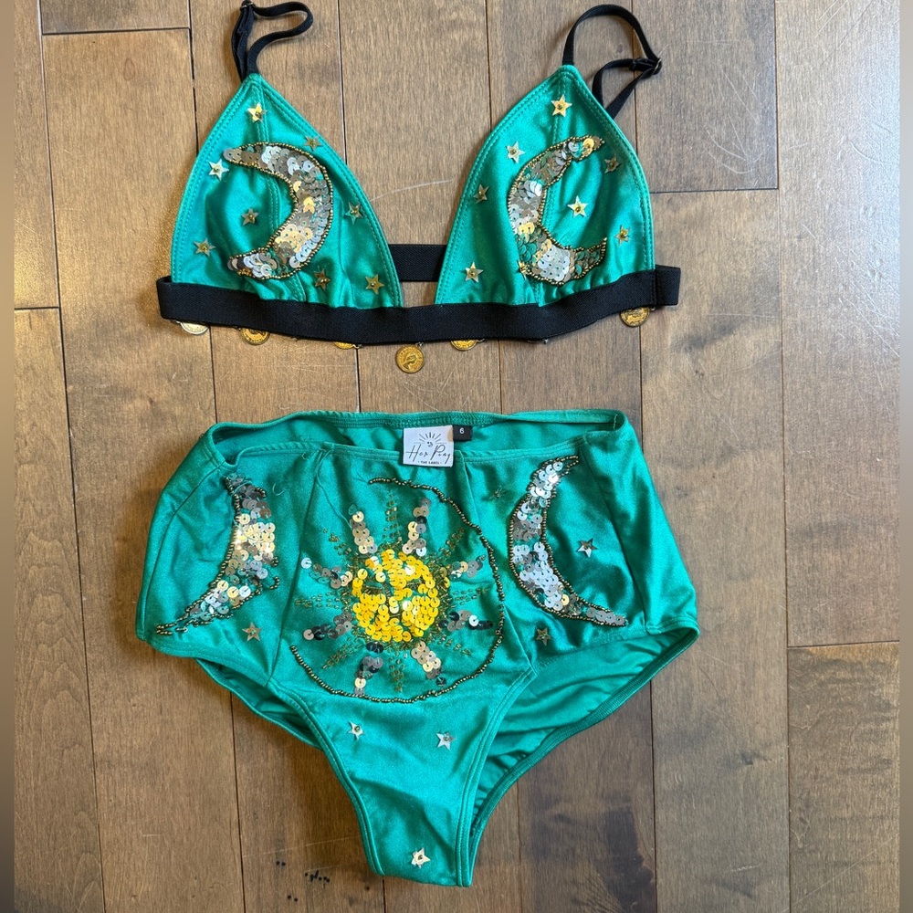 Her Pony The Label Emerald Sequin Celestial Bralette Set